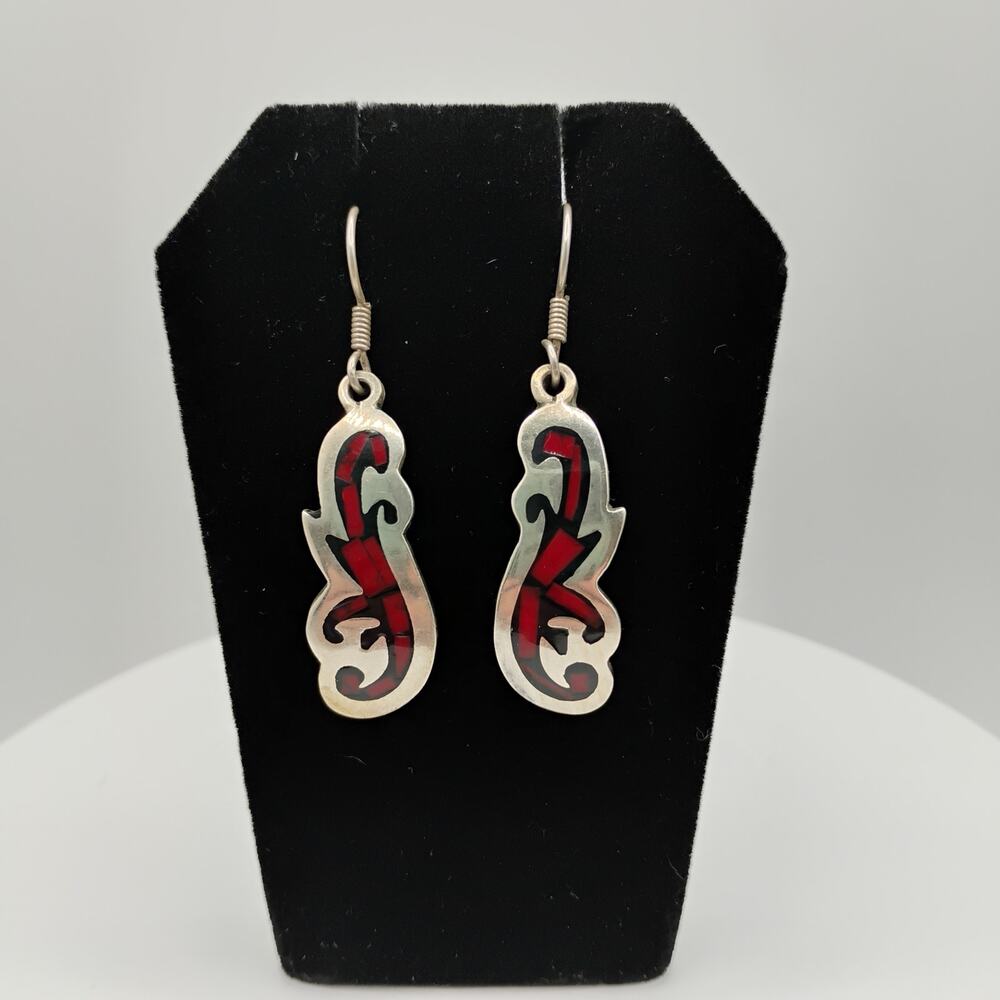 Taxco Red Jasper Inlay Sterling Silver Earrings